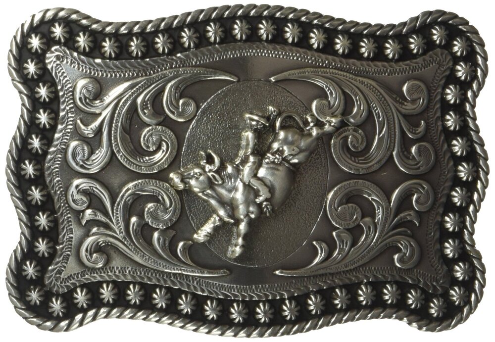 5477 Silver Bull Scalop Rectangle Buckle, One Size